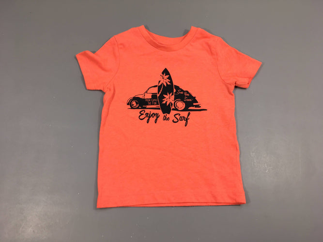 T-shirt m.c corail néon voiture surf, bouloché, moins cher chez Petit Kiwi