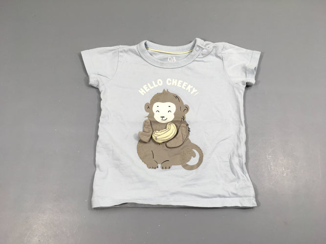 T-shirt m.c bleu clair singe relief banane, 100% coton, moins cher chez Petit Kiwi