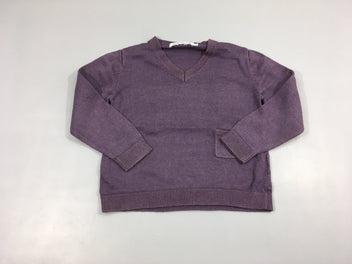 Pull col V mauve, légèrement bouloché 55%coton 30%bamboo 15%laine (taille petit comme un 18-24m)