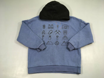 Sweat bleu/noir à capuche motifs randonnée