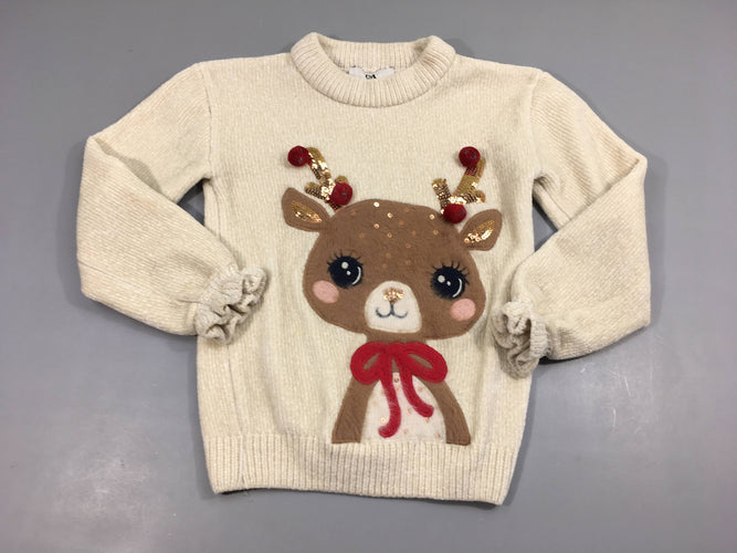 Pull écru Noël renne sequins, moins cher chez Petit Kiwi