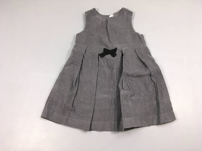 Robe m.c velours côtelé gris foncé noeud, 100% coton, moins cher chez Petit Kiwi