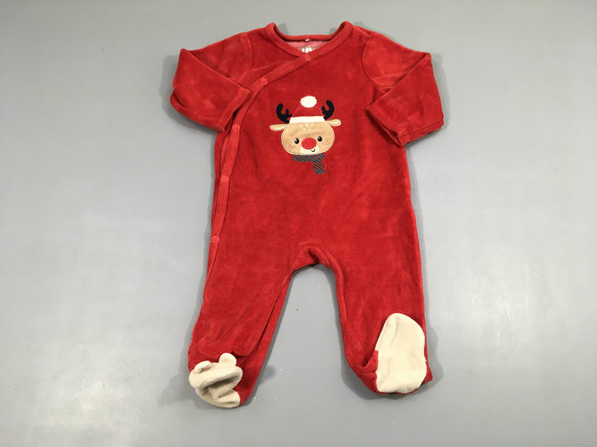 Pyjama velours rouge renne Noël, moins cher chez Petit Kiwi