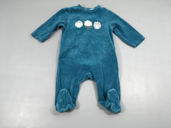 Pyjama velours bleu animaux ronds, moins cher chez Petit Kiwi