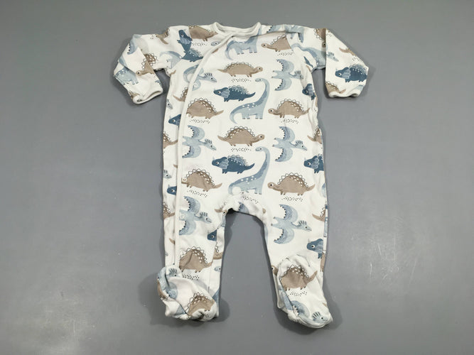 Pyjama jersey blanc dinosaures, moins cher chez Petit Kiwi