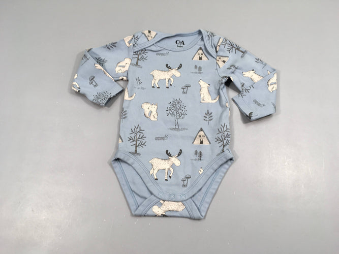 Body m.l bleu motifs forêt animaux, 100% coton, moins cher chez Petit Kiwi