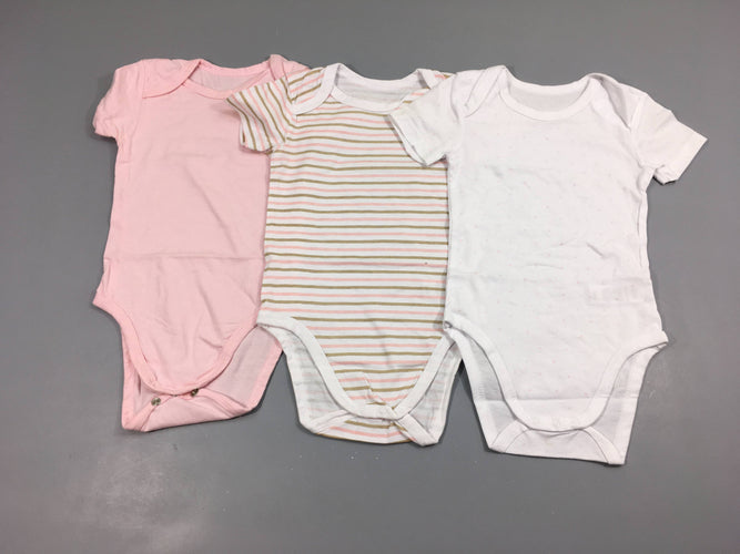 Lot de 3 bodies m.c blanc/blanc rayé/rose, 100% coton, moins cher chez Petit Kiwi