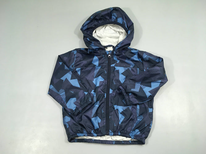 Veste légère zippé bleu foncé motifs à capuche doublé jersey, moins cher chez Petit Kiwi