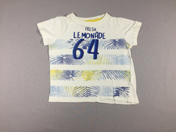 T-shirt m.c blanc - motifs bleus et jaunes