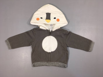 Sweat zippé à capuche taupe pingouin capuche doublé velours