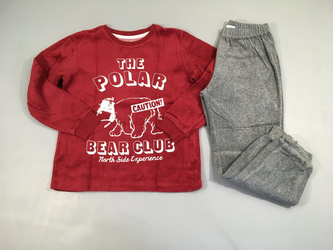 Pyjama 2pcs velours rouge foncé-gris The Polar, moins cher chez Petit Kiwi