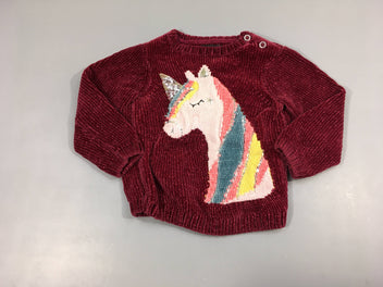 Pull tout doux bordeau , licorne avec sequins 100% polyester