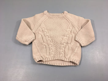 Pull tricot rose très pâle avec torsades  62,9% coton 37,1% à ac.r.ylique