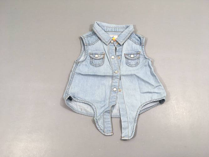 Chemisier s.m  denim clair , petit noeud sur le dessous , fermeture par pressions  100% coton, moins cher chez Petit Kiwi