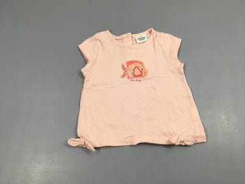 T-shirt m.c  rose clair texturé poisson avec sequins , petits noeuds aux épaules  et sur le dessous