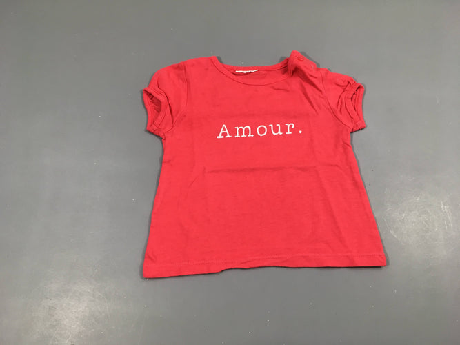 T-shirt m.c rose "amour"  pas de taille indiquée, estimée 3m, moins cher chez Petit Kiwi