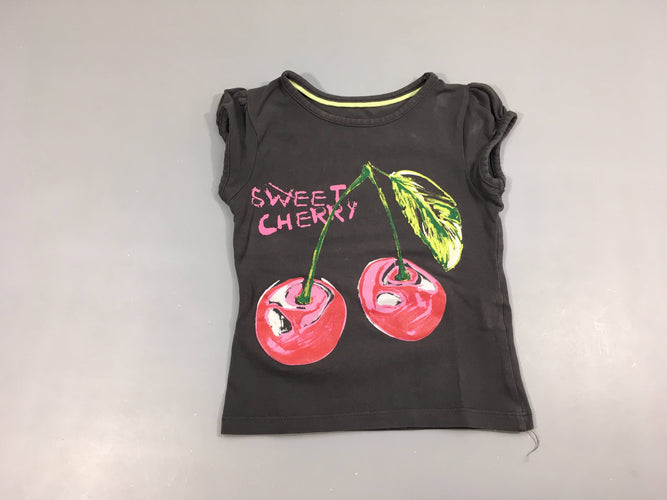 T-shirt m.c gris , cerise "sweet cherr.y" 95% coton 5% élastahnne, moins cher chez Petit Kiwi