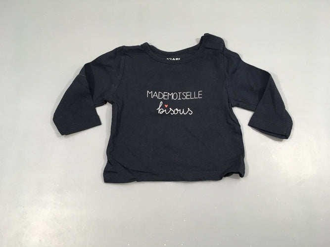 T-shirt m.l noir "Mademoiselle bisous" coton bio, moins cher chez Petit Kiwi