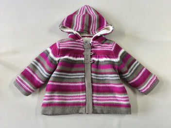 Gilet/veste à capuche rayé mauve/blanc/gris doublé peluche