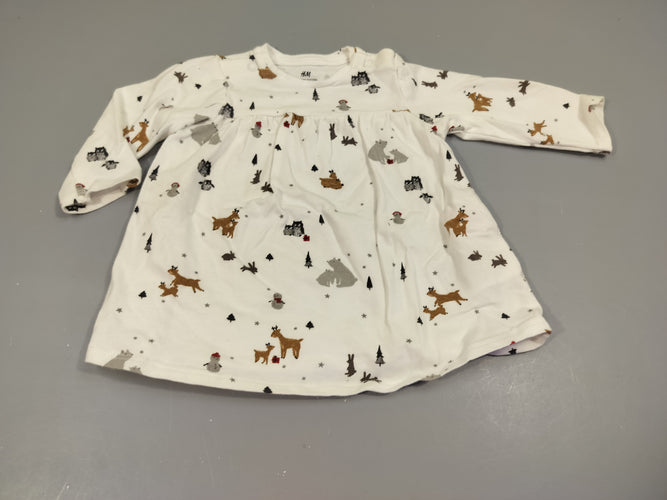 Robe m.l blanche motifs d'hiver 96% coton 4% élasthanne, moins cher chez Petit Kiwi