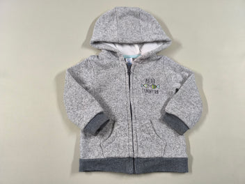 Gilet zippé à capuche gris flammé poissons 