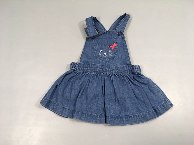 Robe salopette denim , tête de chat 100% coton, moins cher chez Petit Kiwi