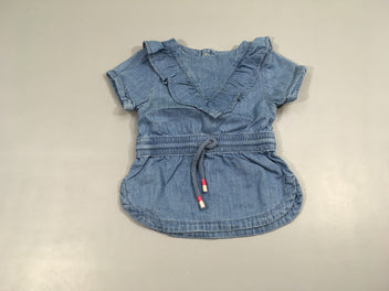 Robe m.c denim col volant, taille élastique