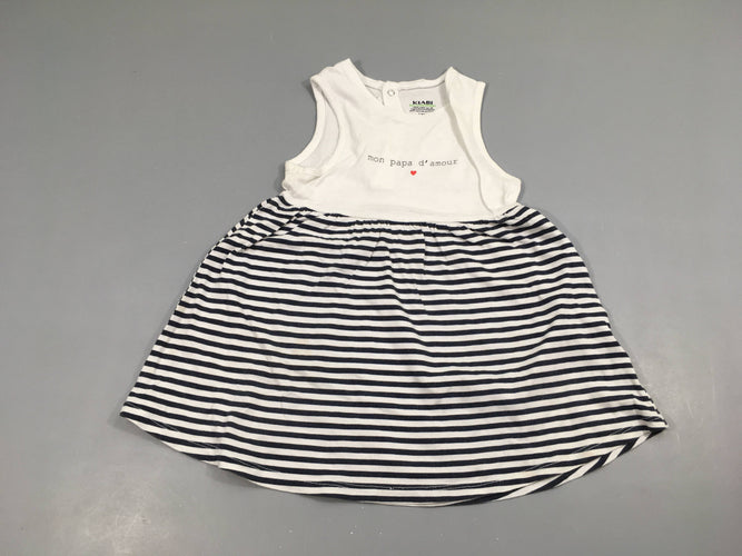 Robe s.m blanche dessous blanc rayé  bleu marine "mon papa d'amour" 100% coton, moins cher chez Petit Kiwi