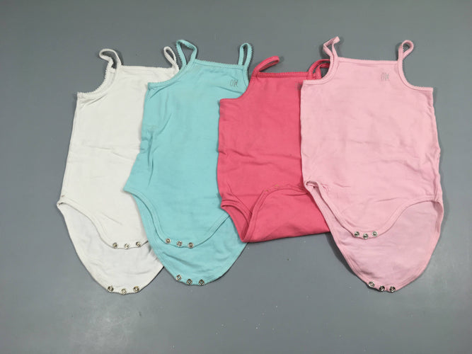 Lot de 4 bodies à bretelles rose clair/ rose/ bleu/blanc 95% coton 5% élasthanne, moins cher chez Petit Kiwi