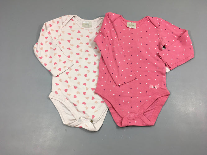 Lot de 2 bodies m.l rose à pois/ blanc coeurs roses 100% coton, moins cher chez Petit Kiwi