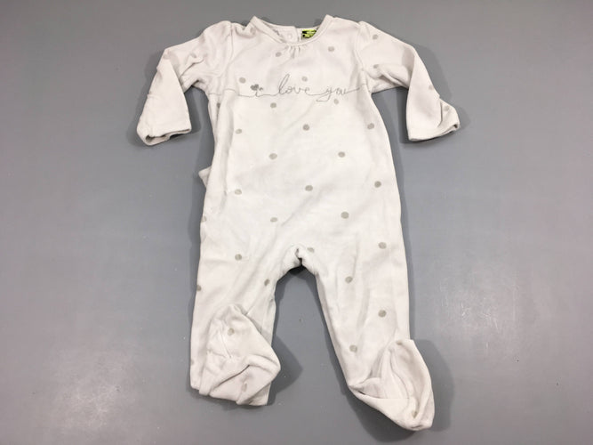 Pyjama velours blanc à pois gris "love you" 80% coton 20% polyester, moins cher chez Petit Kiwi