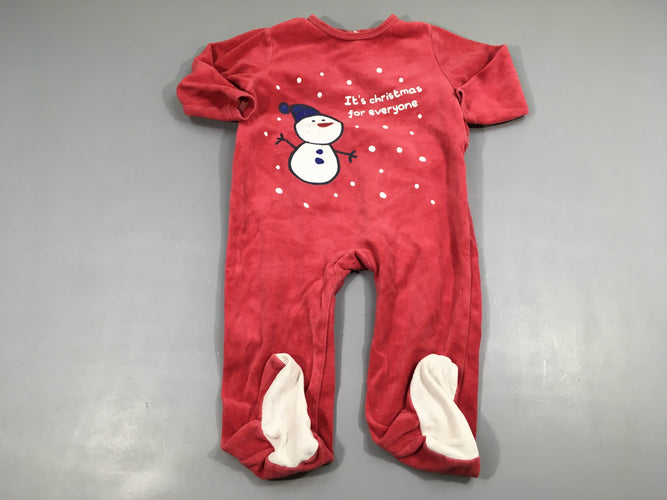 Pyjama velours rouge, bonhomme de neige "It's christmas,..." 80% coton 20% polyester, moins cher chez Petit Kiwi