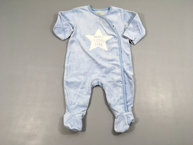 Pyjama velours bleu clair à poix blancs étoile blanche "mama's little star" 75% coton 25% polyester, moins cher chez Petit Kiwi