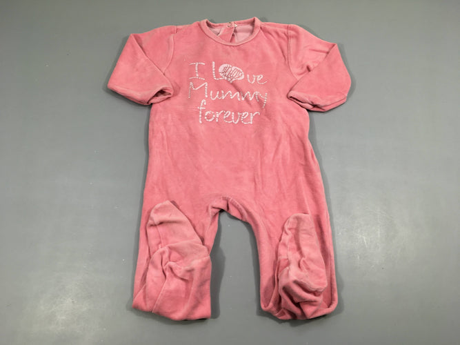 Pyjama velours rose "i love mummy forever" 80 % coton 20% polyester, moins cher chez Petit Kiwi