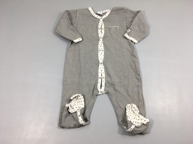 Pyjama jersey rayé gris blanc, petites étoiles, moins cher chez Petit Kiwi