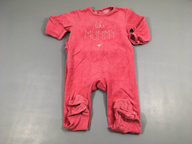 Pyjama velours rose "like mummy" 81%coton 19% polyester, moins cher chez Petit Kiwi