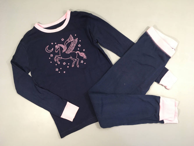 Pyjama 2pcs jersey bleu foncé-rose cheval, moins cher chez Petit Kiwi