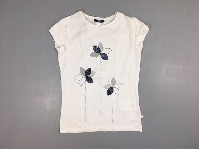 T-shirt m.c blanc fleur sequins, moins cher chez Petit Kiwi