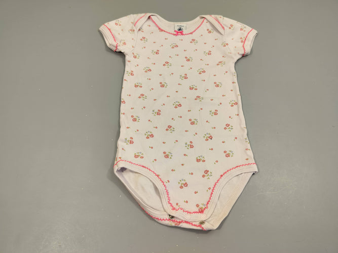 Body m.c  blanc fleurs roses , petit noeud rose  100% coton, moins cher chez Petit Kiwi