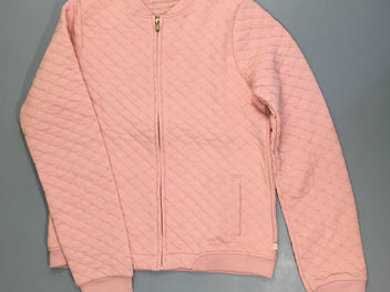 Sweat zippé rose effet matelassé fil métalisé doré