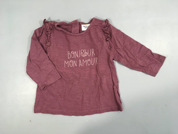 T-shirt m.l aubergine flammé Bonjour