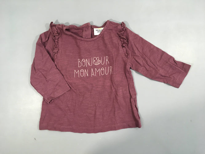 T-shirt m.l aubergine flammé Bonjour, moins cher chez Petit Kiwi