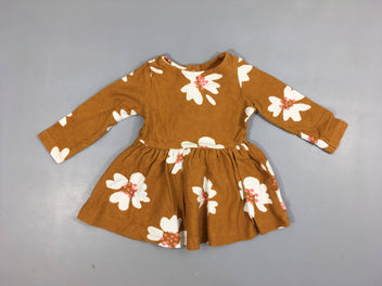 Robe m.l ocre fleuri blanc 100% coton