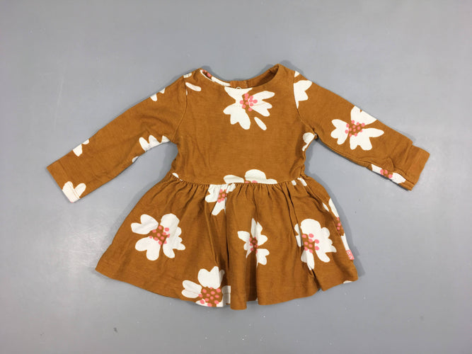 Robe m.l ocre fleuri blanc 100% coton, moins cher chez Petit Kiwi