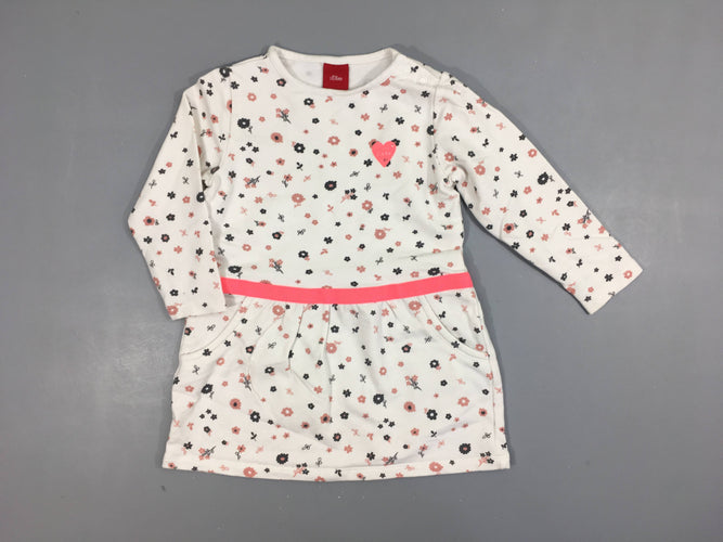 Robe m.l molleton blanc fleuris rose-gris, moins cher chez Petit Kiwi