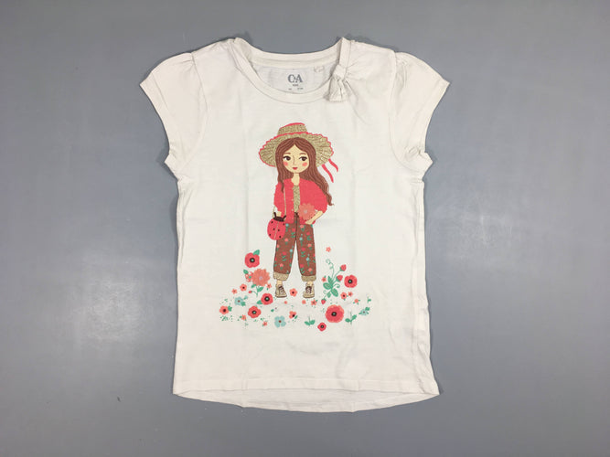 T-shirt m.c blanc flammé fille chapeau, moins cher chez Petit Kiwi