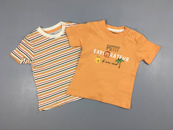 2 T-shirt m.c Explorateur saumon/blanc rayé orange-rouille