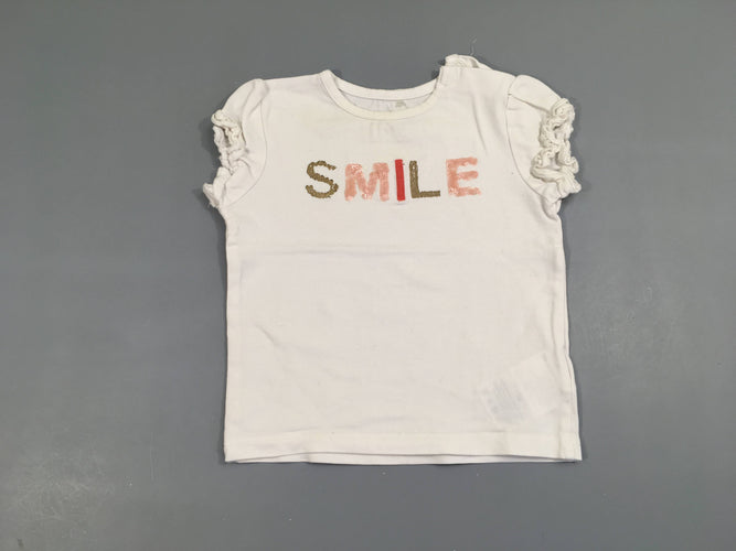 T-shirt m.c blanc Smile sequins, moins cher chez Petit Kiwi