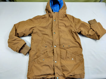 Veste 2 en  1 zippée à capuche  camel  + gilet s.m à capuche bleu et gris