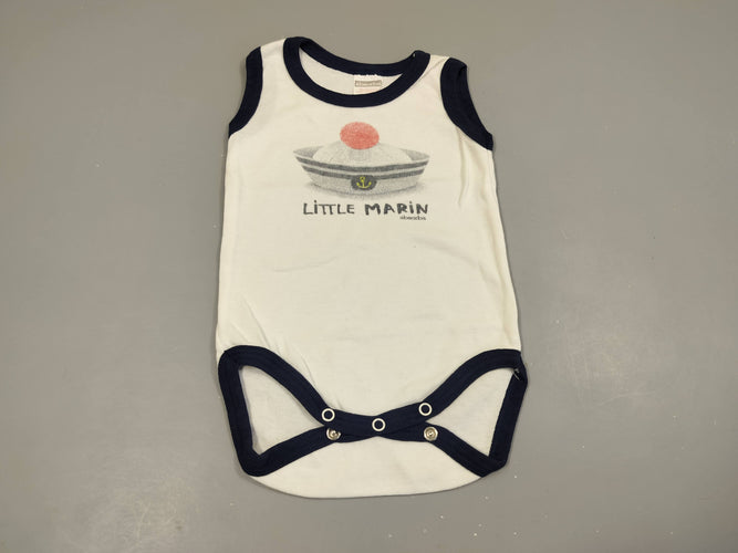 Body s.m blanc et bleu marine, bonnet marin "little marin" 100% coton, moins cher chez Petit Kiwi